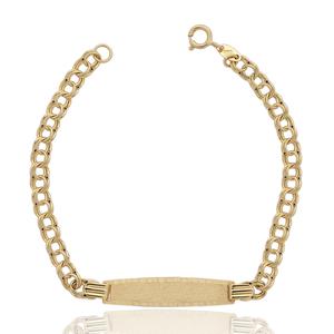 Pulsera de Oro Hueca para comunion con Chapa Oval Mate Biselada Calibre 29 X 06 mm. Malla Húngara Calibre 04,40 mm. Largo 17 cm. Cierre de Reasa. 25P1