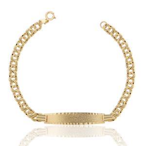 Pulsera de Oro Hueca para comunión con Malla Húngara Calibre 05 mm. con Chapa Oval Mate con Bisel Lapidado. Calibre 34 x 07,50 mm. Largo 18,50 cm. Cierre de Reasa. 25P3
