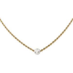 Gargantilla de Oro Hueca Malla Cordón Calibre 1.50 mm. y Perla Cultivada con Circonitas Calibre 05 mm. Largo 45 cm. Cierre de Reasa. 31S9