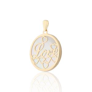 Colgante de Oro y Nácar Redondo Love y Corazones. Calibre 20 mm. 718SCO38ONC20A20