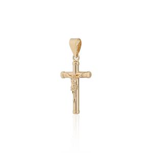 Cruz de Oro con Palo Redondo Liso Clásico con Imagen de Cristo. Calibre 18 x 02 mm. 918UCZ42TCTX2A18