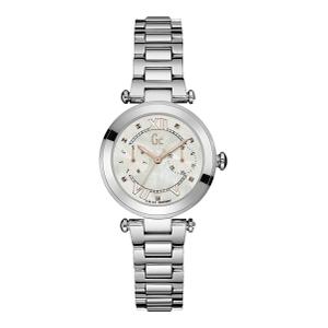 Reloj Multifunción Guess Collection para Señora de Acero con Armis de Calibre 14mm. Esfera Nácar, Números Romanos-Puntos, Bisel Liso, Swiss Movement. Sumergible 100m. Caja 32mm GSY06010L1
