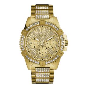 Reloj Multifunción Guess para Caballero de Acero Pavonado Dorado con Armis Calibre 24 mm. Esfera Dorada con Circonitas, Números Árabes y Bisel Pavonado Dorado con Circonitas. Sumergible 100 m. Caja 48mm GW0799G2