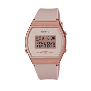 Reloj Casio para Señora con Caja de Resina Rosa y Correa de Resina Rosa. Esfera Digital Rosa, Alarma, Calendario Automático, Indicador 12/24 horas, Cronómetro, Luz, Pila 3 años. No Sumergible. Caja 39x35mm LW-204-4AEF