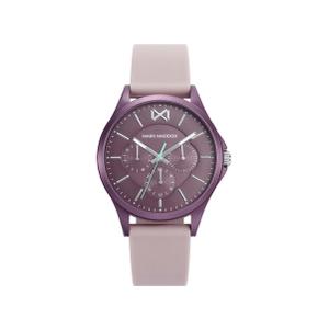 Reloj Multifunción Mark Maddox para Mujer de Aluminio Pavonado Granate con Correa de Silicona Rosada de Calibre 18mm. Esfera Granate con Números Palos y Bisel Liso. Sumergible 50m. Caja 38mm MC7114-77