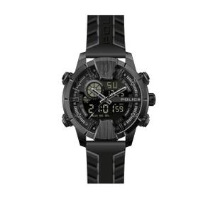 Reloj Analógico-Digital de Police para Caballero de Acero Pavonado Negro con Correa de Silicona Negra y Gris de Calibre 24mm. Esfera Digital Negra con Números Palos. Bisel Liso. Sumergible 50 metros. Caja de 46 mm PEWJP2110203