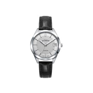 Reloj Sandoz Swiss Made para Señora de Acero con Correa de Piel Negra de Calibre 14mm. Esfera Blanca con Cristal de Zafiro, Números Árabes-Palos, Calendario y Bisel Liso. Sumegible 50m. Caja 31mm S81378-05