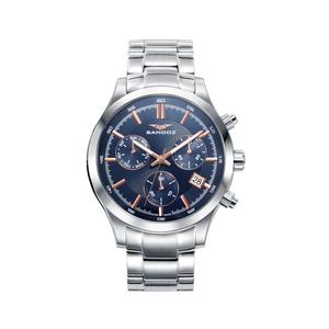 Reloj Multifunción Swiss Made de Sandoz para Caballero de Acero con Armis Mate-Brillo de Calibre 20mm. Esfera Azul con Números Palos y Calendario. Bisel Liso con Cristal de Zafiro. Sumergible 50 metros. Caja de 43 mm. S81383-37