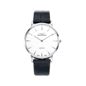 Reloj Swiss Made de Sandoz para Caballero de Acero con Correa de Piel Negra de Calibre 20mm. Esfera Blanca con Número Palos. Bisel Liso con Cristal de Zafiro. Sumergible 30 metros. Caja de 40 mm. S81429-07