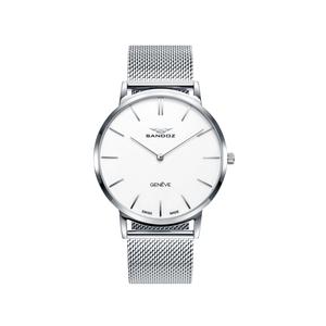 Reloj Swiss Made de Sandoz para Hombre de Acero con Armis de Malla Milanesa de Calibre 20mm. Esfera Blanca con Números Palos. Bisel Liso con Cristal de Zafiro. Sumergible 30 metros. Caja de 40 mm.  S81445-07