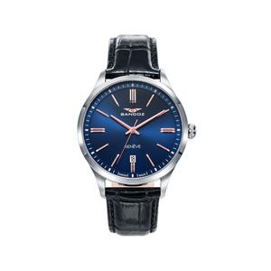 Reloj Swiss Made de Sandoz para Caballero de Acero con Correa de Piel Negra de Calibre 20mm. Esfera Azul con Números Palos y Calendario. Bisel Liso con Cristal de Zafiro. Sumergible 50 metros. Caja de 40 mm.  S81463-37