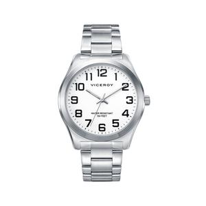 Reloj Viceroy para Caballero de Acero con Armis Mate-Brillo de Calibre 18mm. Esfera Blanca con Números Arabes. Bisel Liso. Sumergible 50 metros. Caja de 41 mm. V40513-04