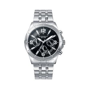 Reloj Multifunción Viceroy para Caballero de Acero con Armis Mate-Brillo de Calibre 22mm. Esfera Negra con Números Arabes y Palos. Bisel con Rayas. Sumergible 100 metros. Caja de 42mm. V40521-55