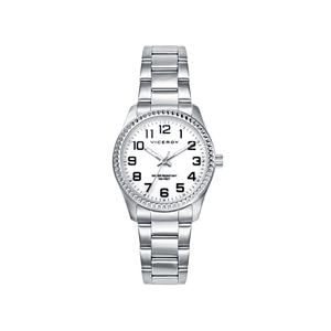 Reloj Viceroy para Señora de Acero con Armis Mate-Brillo de Calibre 16mm. Esfera Blanca con Números Árabes. Bisel Tipo Rolex. Sumergible 50 metros. Caja de 30 mm. V40860-04