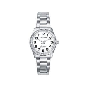 Reloj Viceroy para Mujer de Acero con Armis Mate-Brillo de Calibre 16mm. Esfera Blanca con Números Árabes. Bisel Tipo Rolex. Sumergible 50 metros. Caja de 30 mm. V40860-04