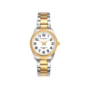 Reloj Viceroy para Mujer de Acero con Armis Bicolor Pavonado Dorado de Calibre 16mm. Esfera Blanca con Números Árabes y Bisel Tipo Rolex Pavonado Dorado. Sumergible 50 metros. Caja de 30 mm. V40860-24
