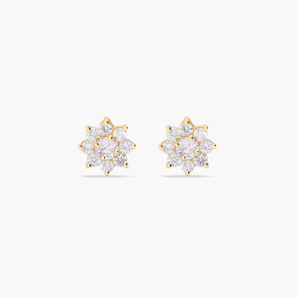 Pendientes flor de oro 18K circonitas 10 mm