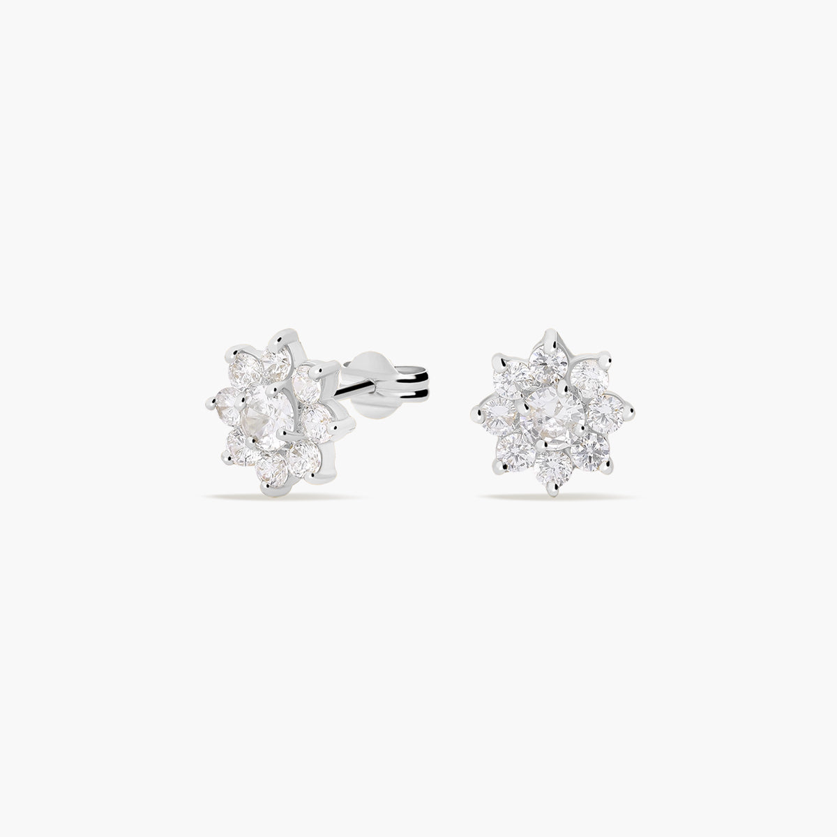 Pendientes flor de oro blanco 18k circonitas 10 mm