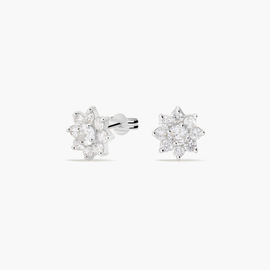 Pendientes flor de oro blanco 18k circonitas 10 mm