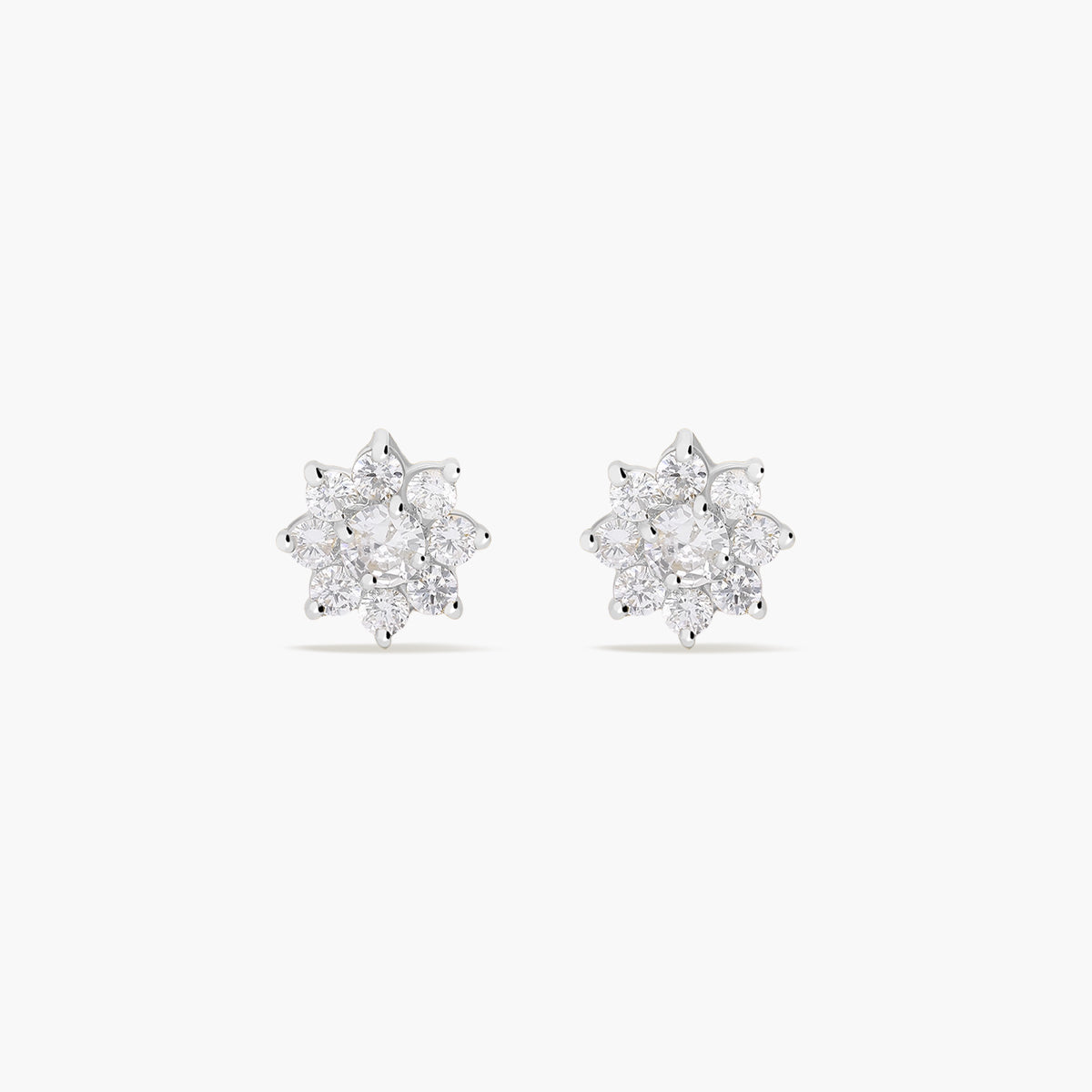 Pendientes flor de oro blanco 18k circonitas 10 mm
