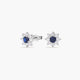 Pendientes flor de oro blanco 18k circonitas azul y blanco 11 mm