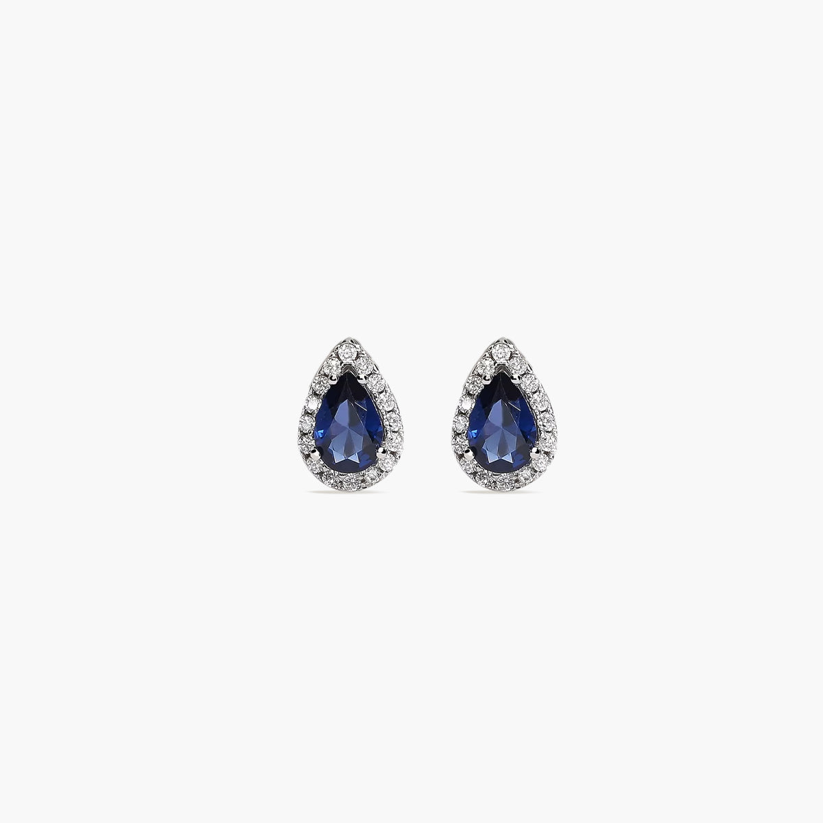 Pendientes de oro blanco 18k circonitas azul y blanco talla lágrima 9 mm