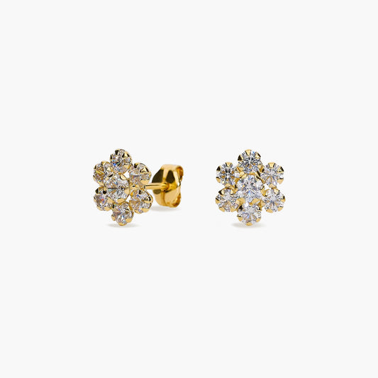Pendientes flor de oro 18K circonitas 7 mm
