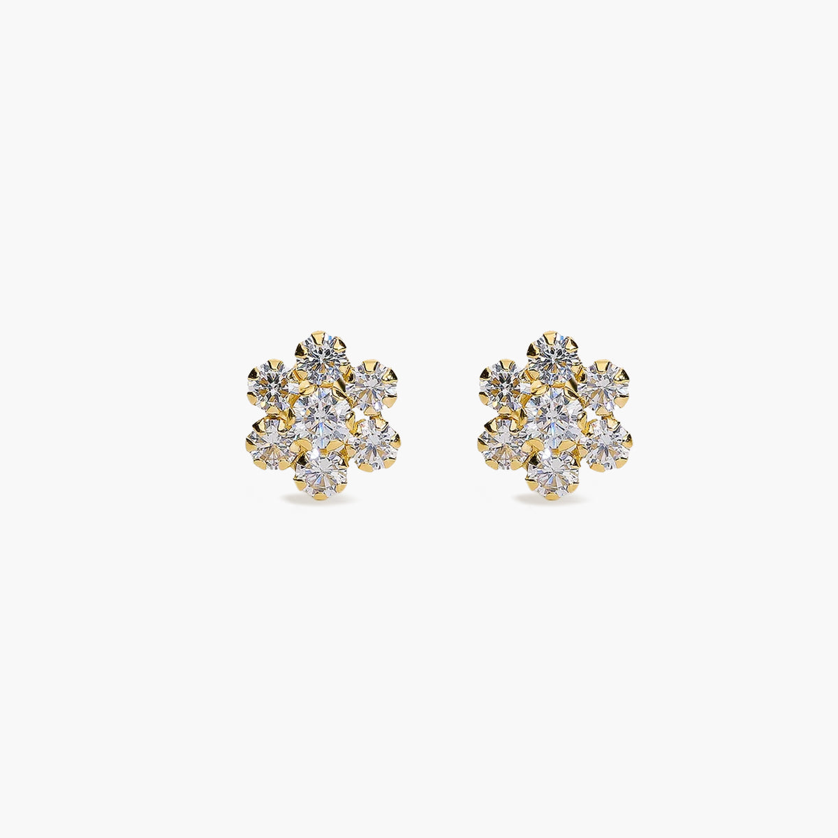 Pendientes flor de oro 18K circonitas 7 mm