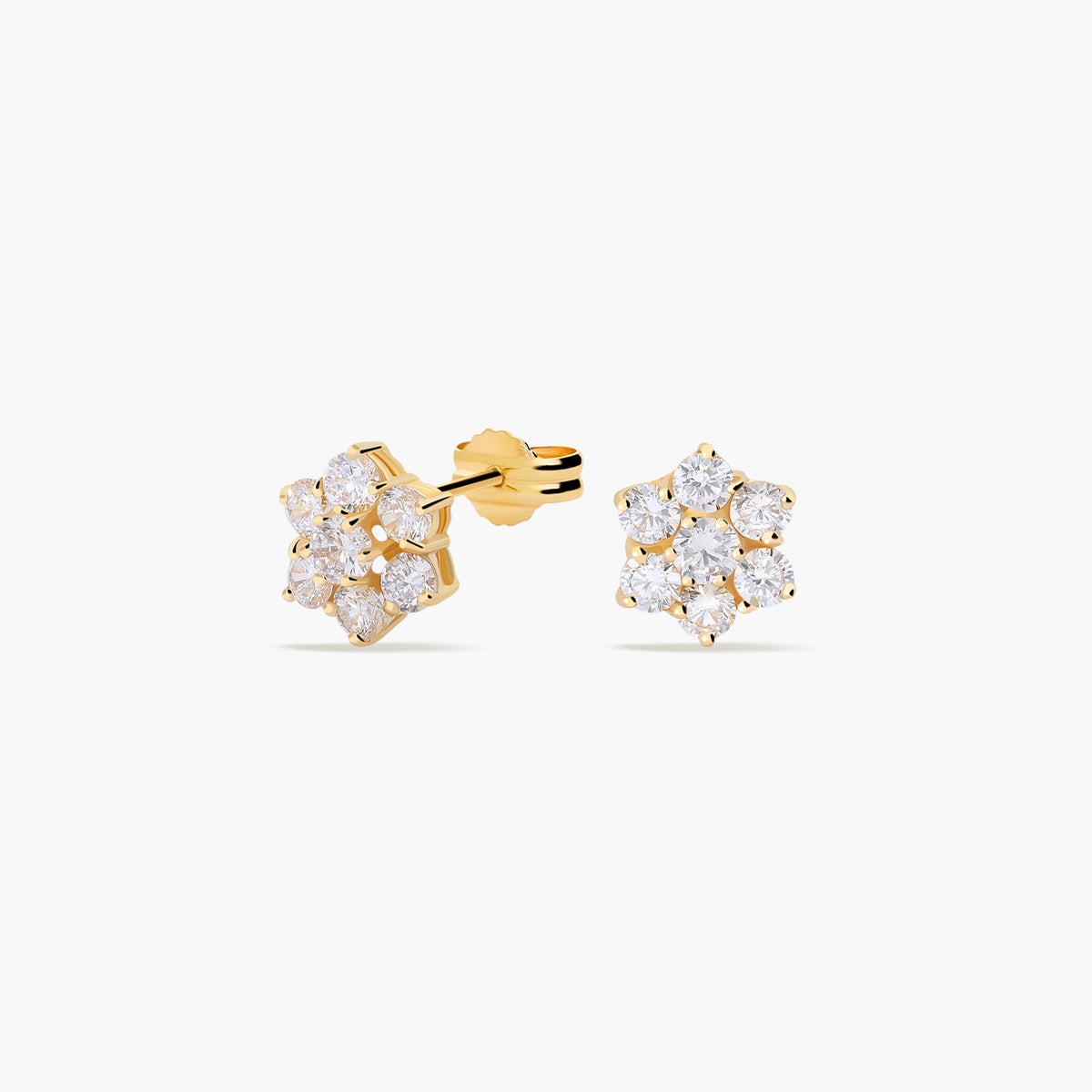 Pendientes flor de oro 18K circonitas 8 mm