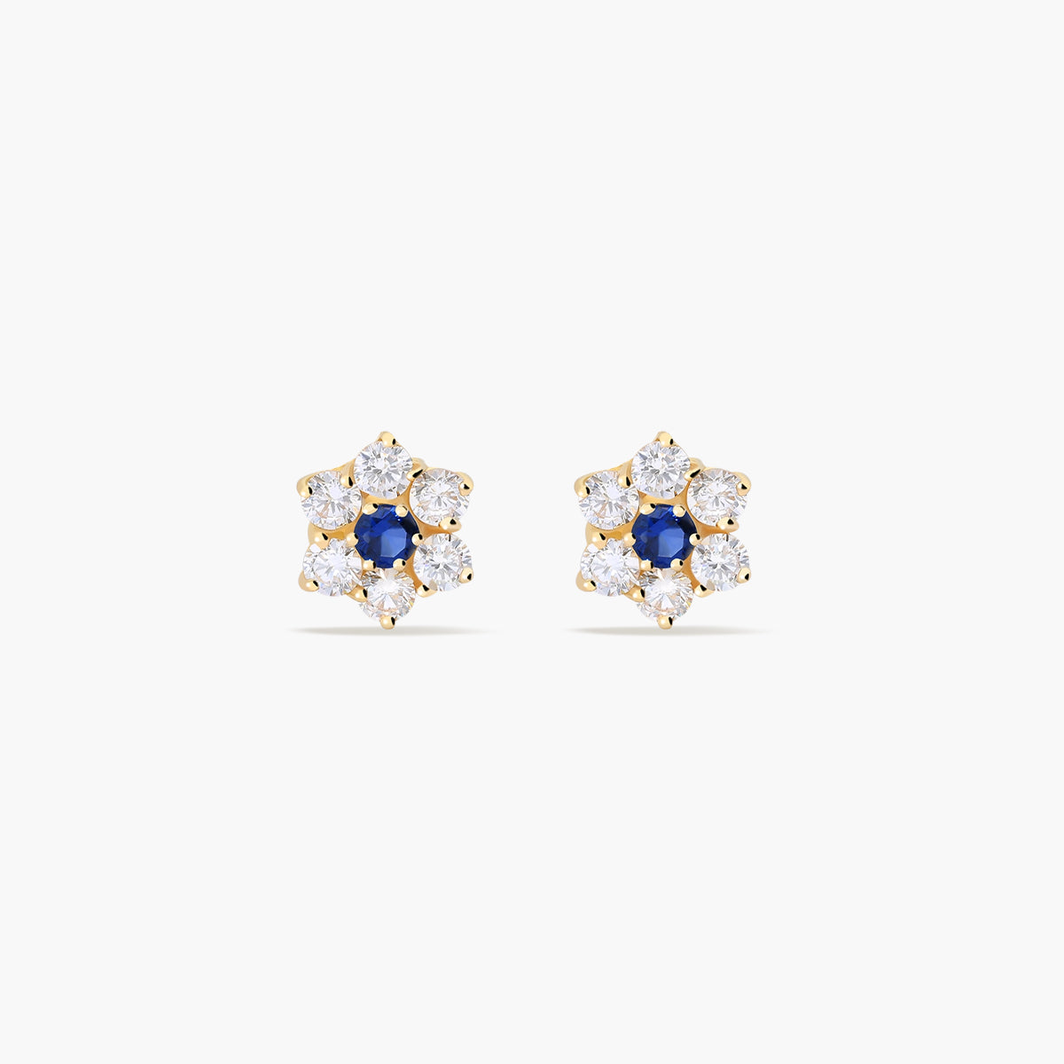Pendientes flor de oro 18K circonitas azul y blanco 8 mm