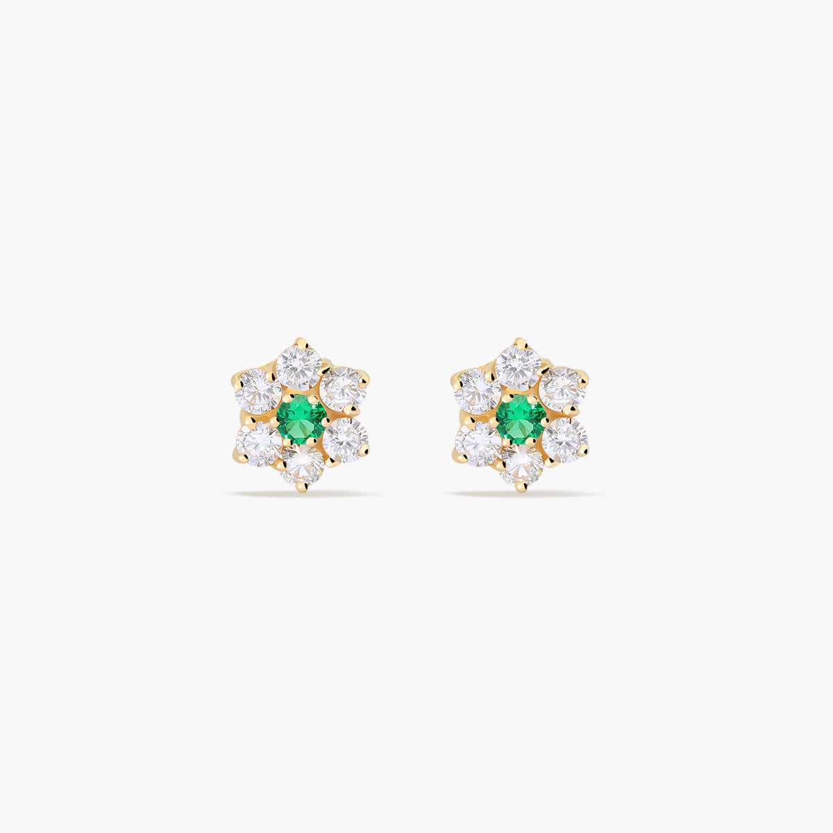 Pendientes flor de oro 18K circonitas verde y blanco 8 mm