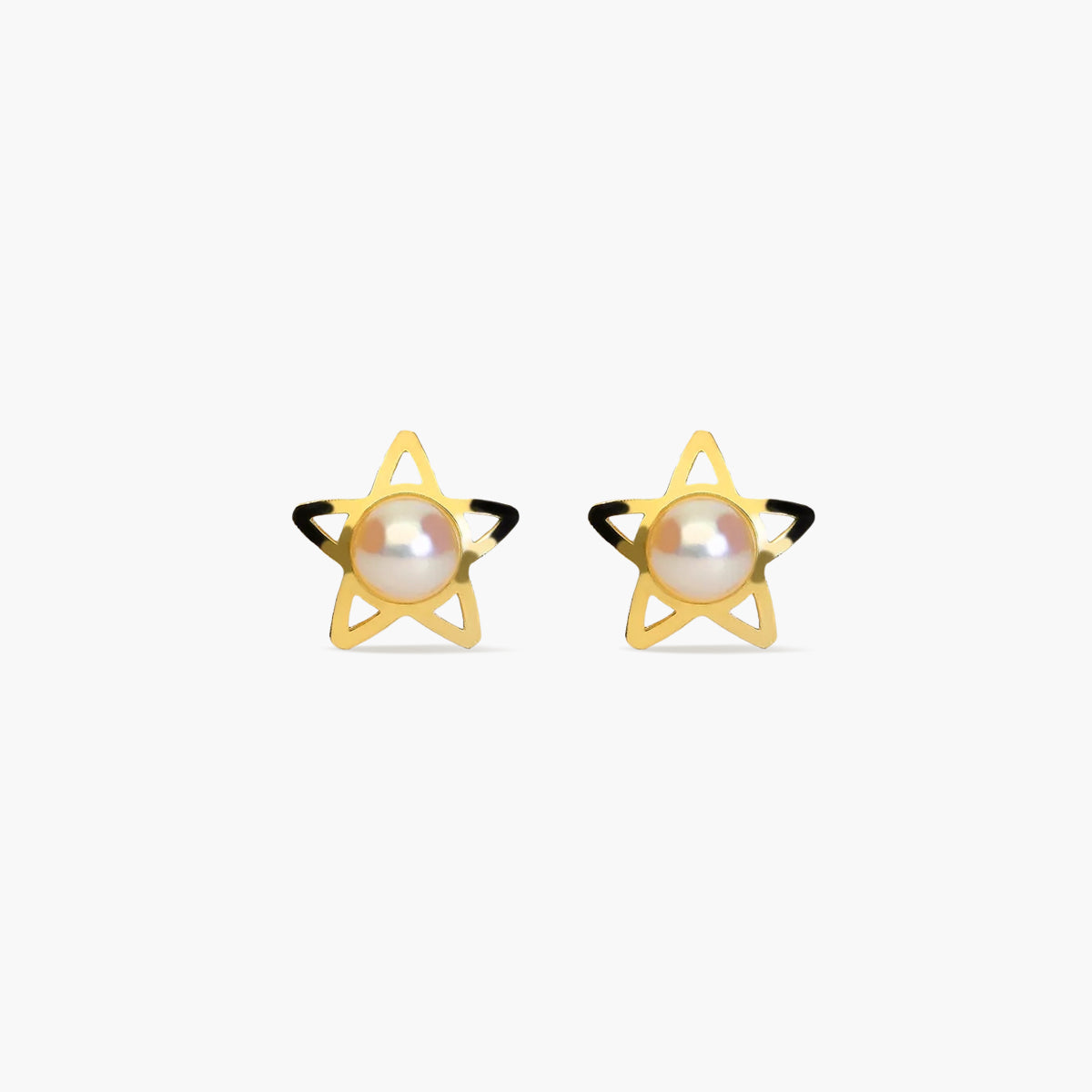 Pendientes estrella de oro 18K con perlas 8 mm