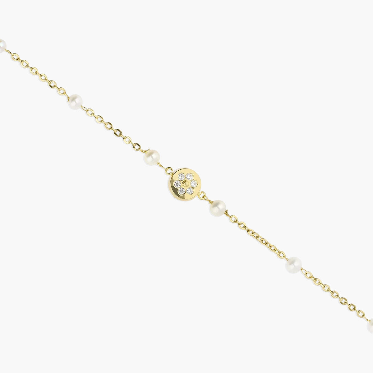 Pulsera infantil de oro 18K con perlas y circonitas 15-17 cm