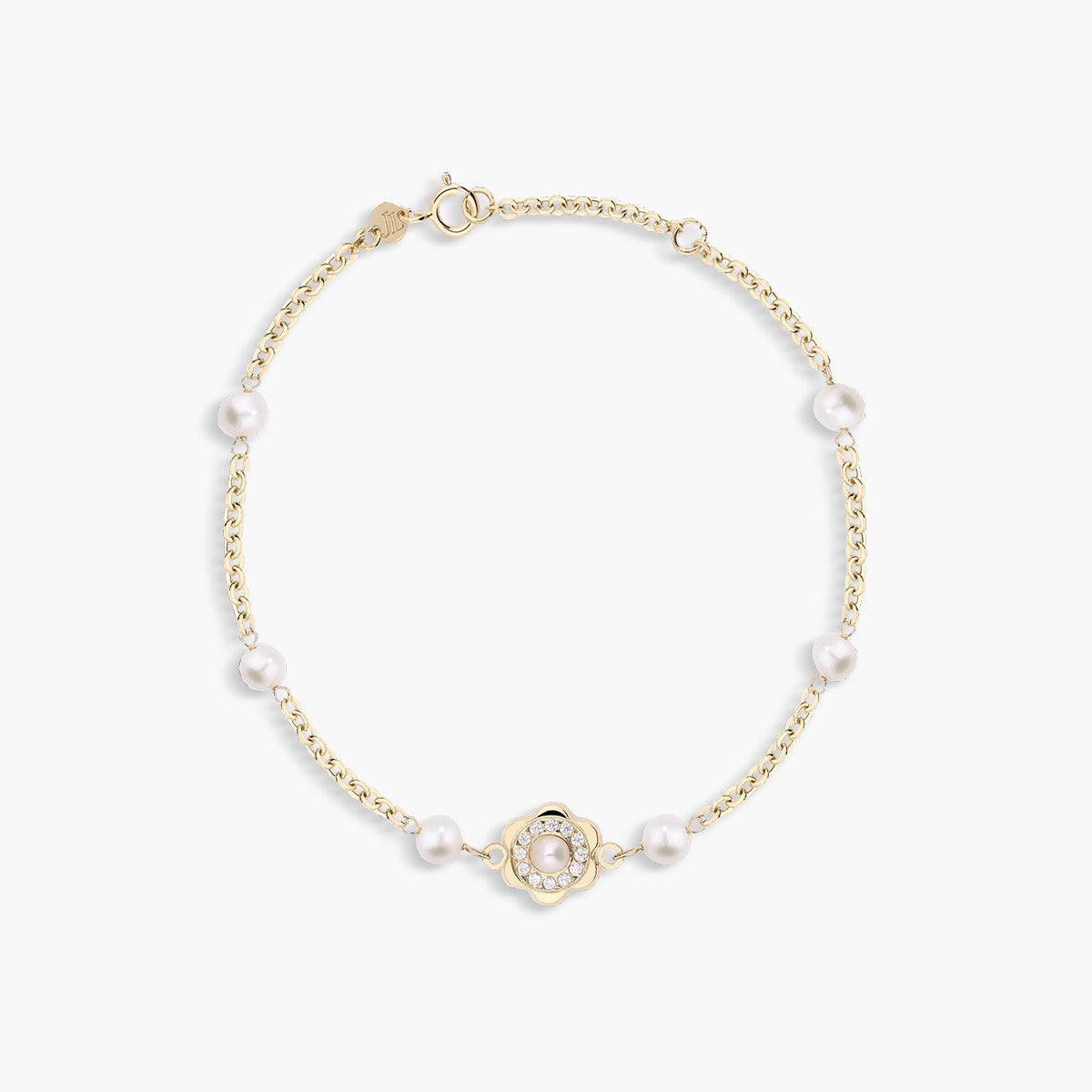 Pulsera infantil de oro 18K con perlas y circonitas 15-17 cm