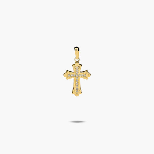 Cruz de oro 18K circonitas en canal 17 mm