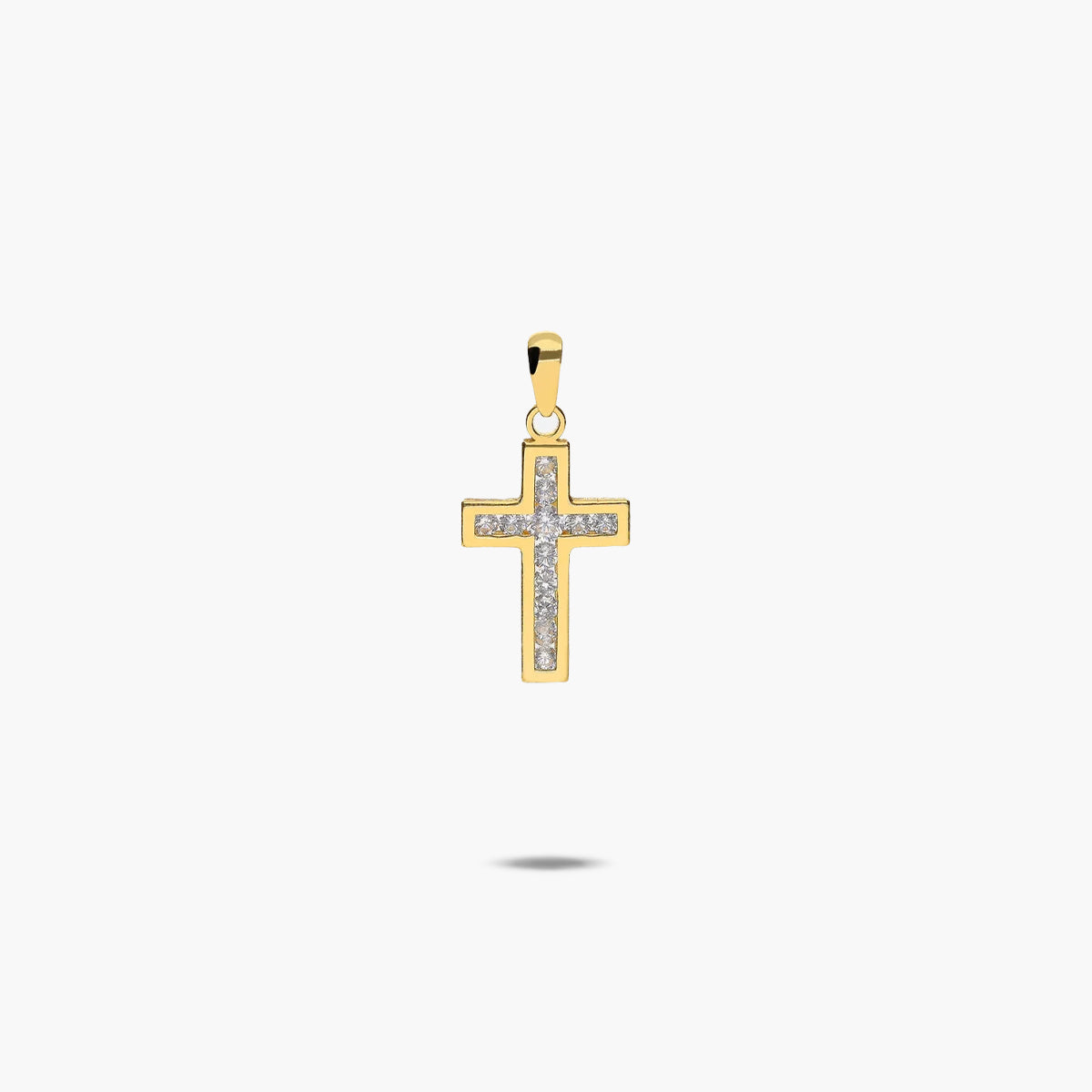 Cruz de oro 18K circonitas en canal 16 mm