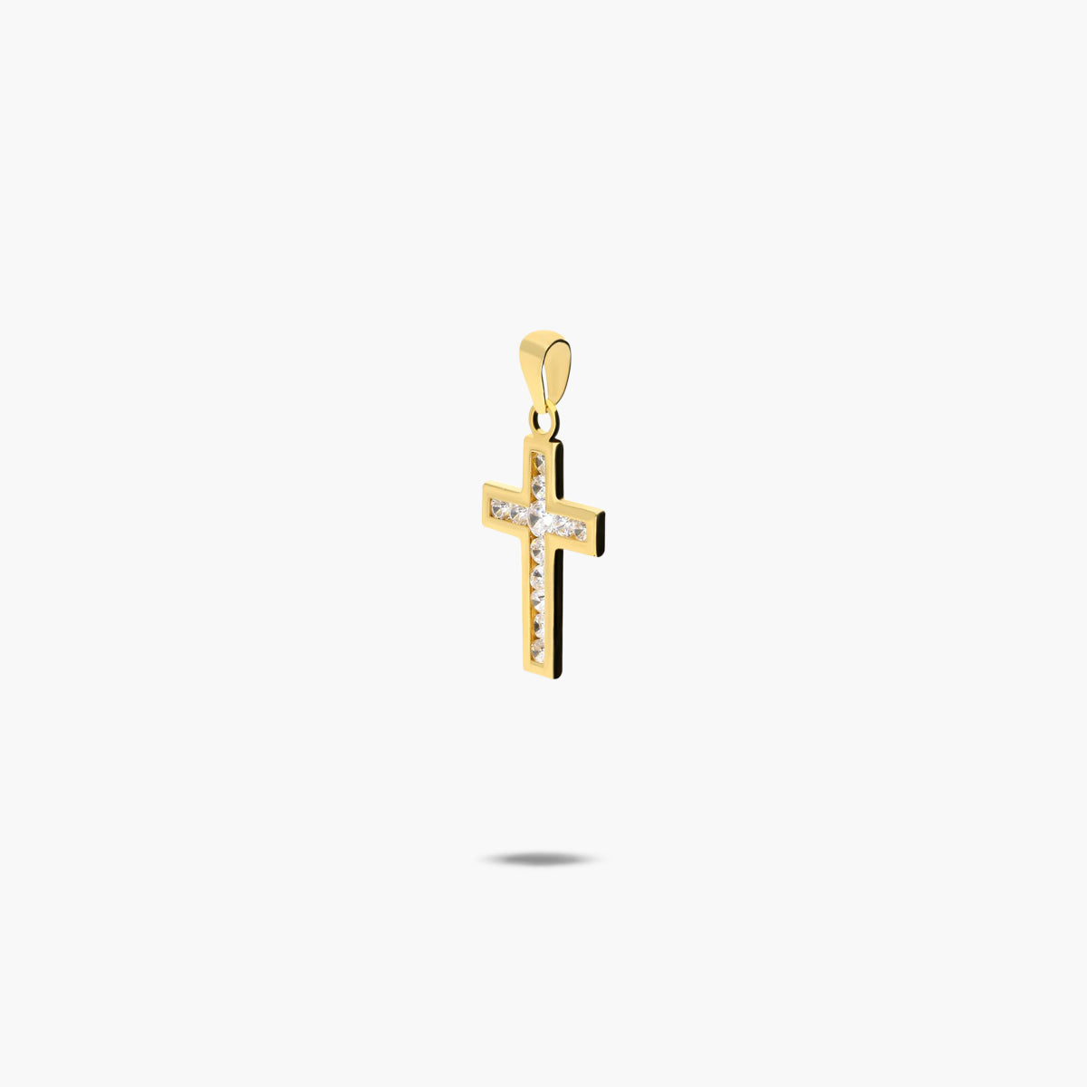 Cruz de oro 18K circonitas en canal 16 mm