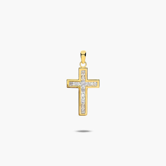 Cruz de oro 18K circonitas en canal 20mm