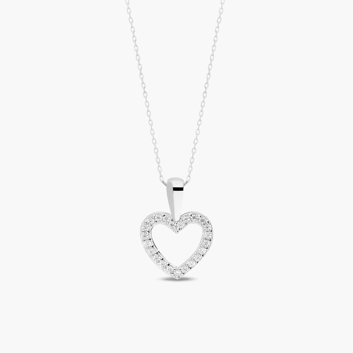 Collar silueta corazón de oro blanco 18K circonitas 10 mm