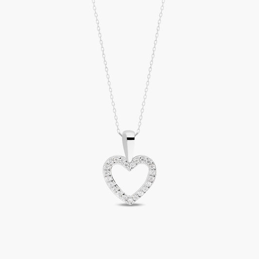 Collar silueta corazón de oro blanco 18K circonitas 10 mm