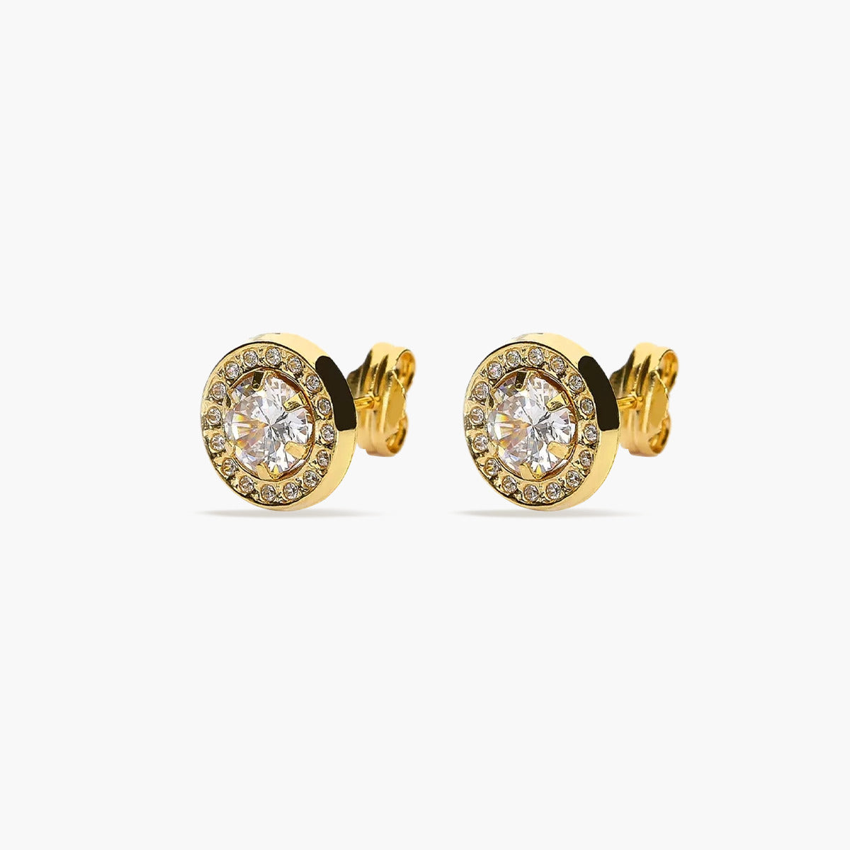 Pendientes redondos de oro 18K circonitas 9 mm