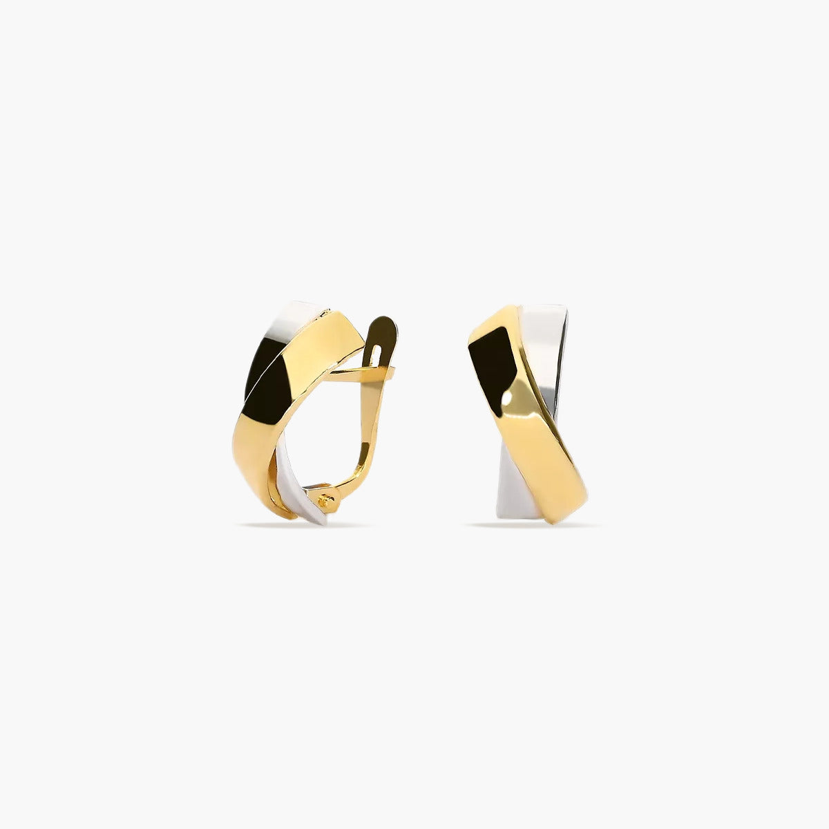 Pendientes de oro bicolor 18K enlazados 14 mm