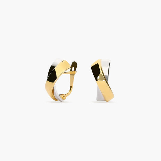 Pendientes de oro bicolor 18K enlazados 14 mm