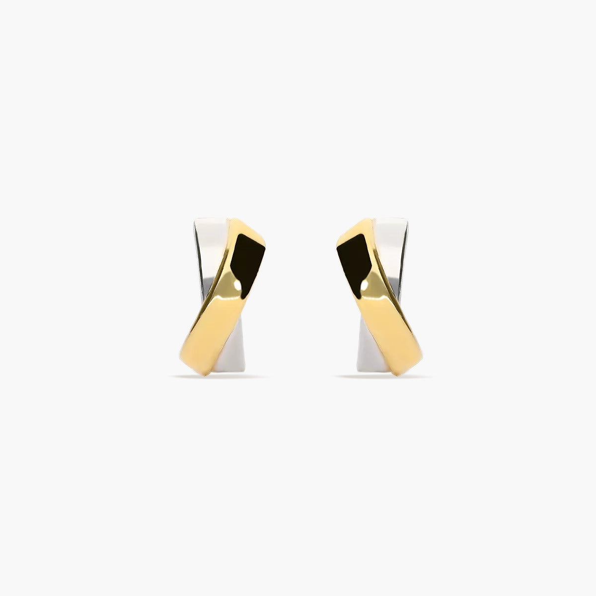 Pendientes de oro bicolor 18K enlazados 14 mm