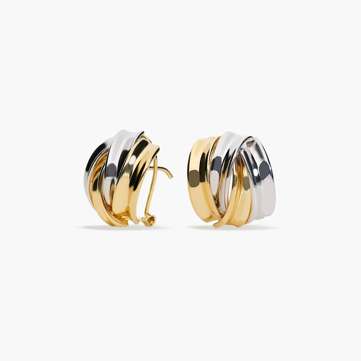 Pendientes de oro bicolor 18K enlazados 14 mm