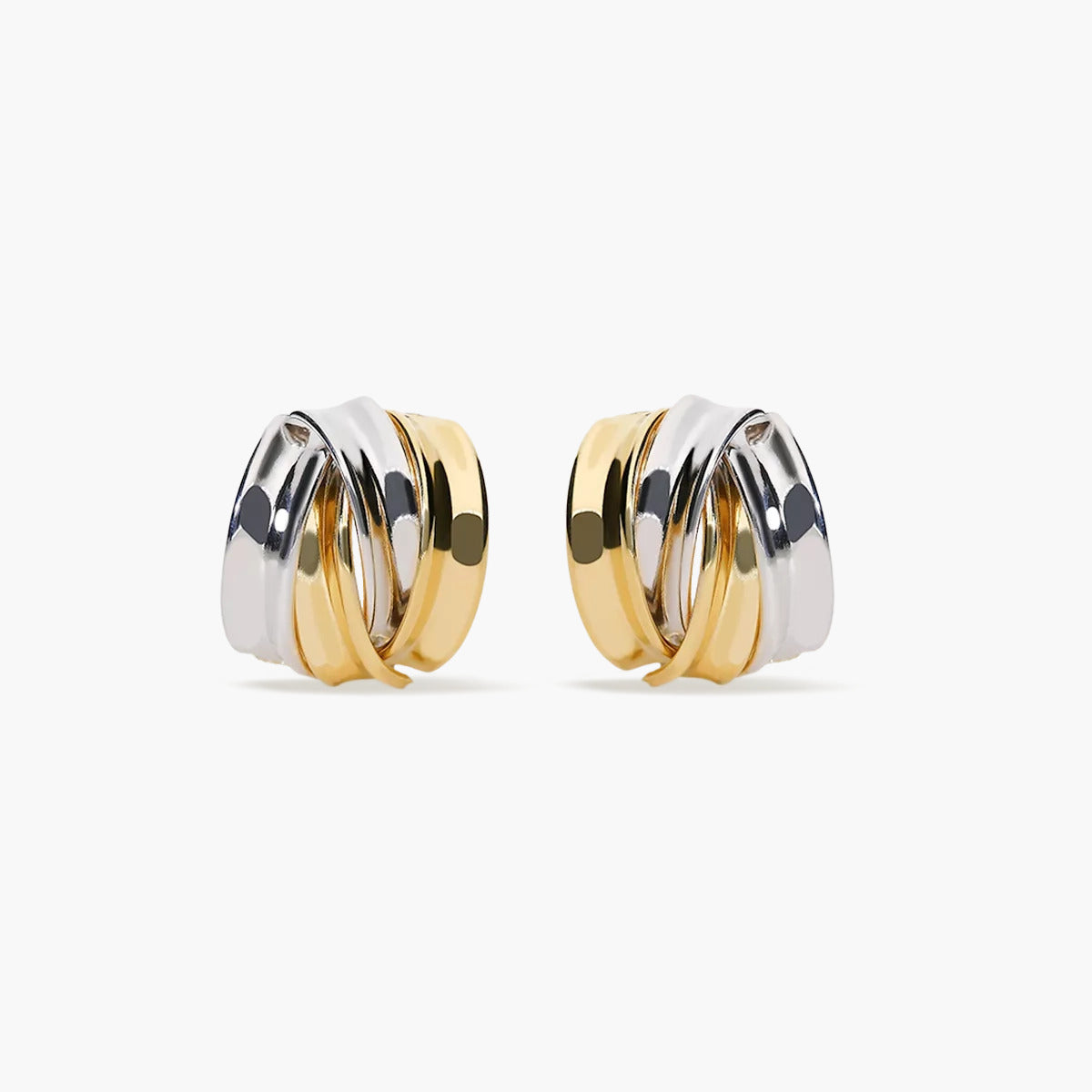 Pendientes de oro bicolor 18K enlazados 14 mm