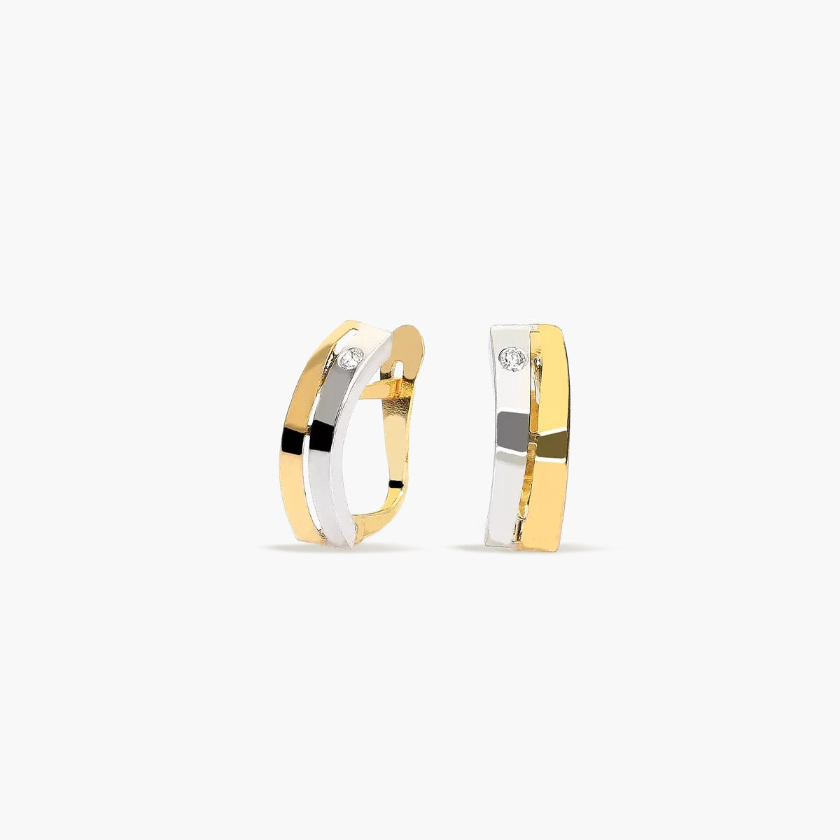 Pendientes de oro bicolor 18K circonita 13 mm