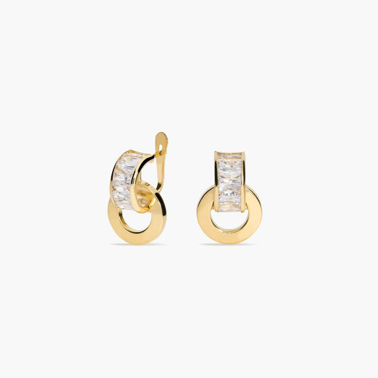 Pendientes círculo de oro 18K circonita 16 mm