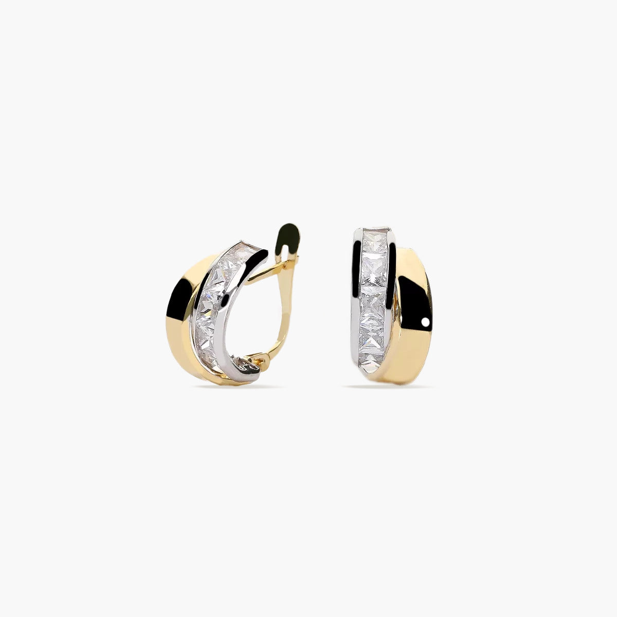 Pendientes de oro bicolor 18K circonitas bagué 13 mm