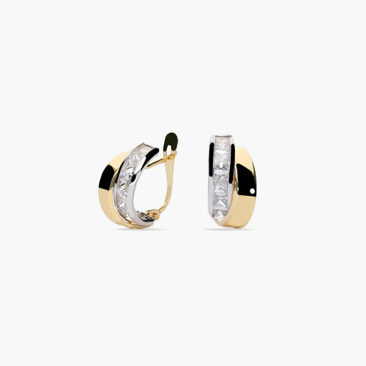 Pendientes de oro bicolor 18K circonitas bagué 13 mm